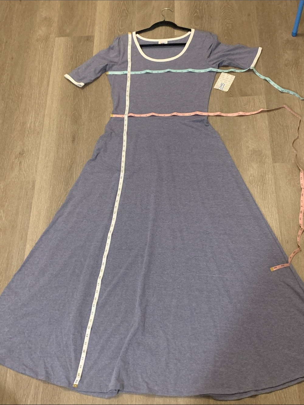 LuLaRoe Scoop-Neck Heather Blue Maxi Dress with White Trim - Picture 3 of 5